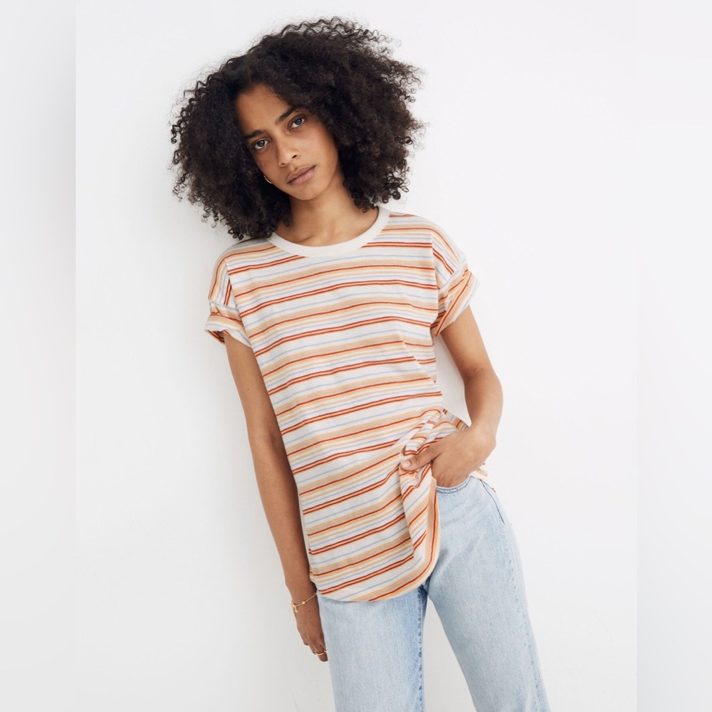 Madewell Whisper Cotton Rib-Crewneck Tee Stripe size Large